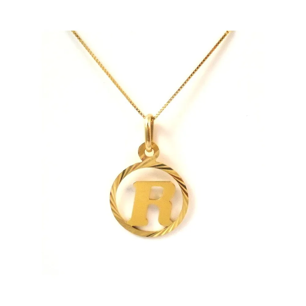 COLLANA CON CIONDOLO LETTERA R INIZIALE IN ORO GIALLO 18 KT